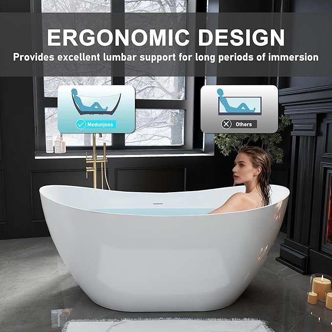 60" Acrylic Freestanding Bathtubs, High-back Stand Alone Tub, Soaking Tubs - Image 6
