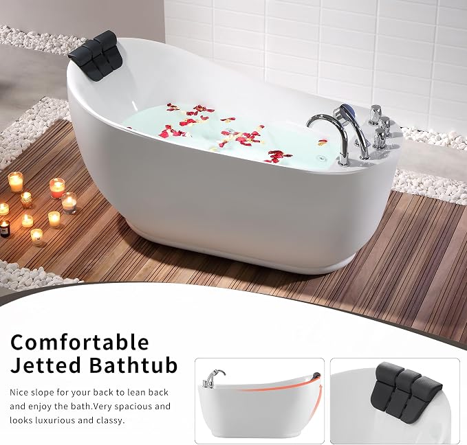 Empava 59 Inch Acrylic Freestanding Whirlpool Tub, Hydromassage Gracefully Oval - Image 4