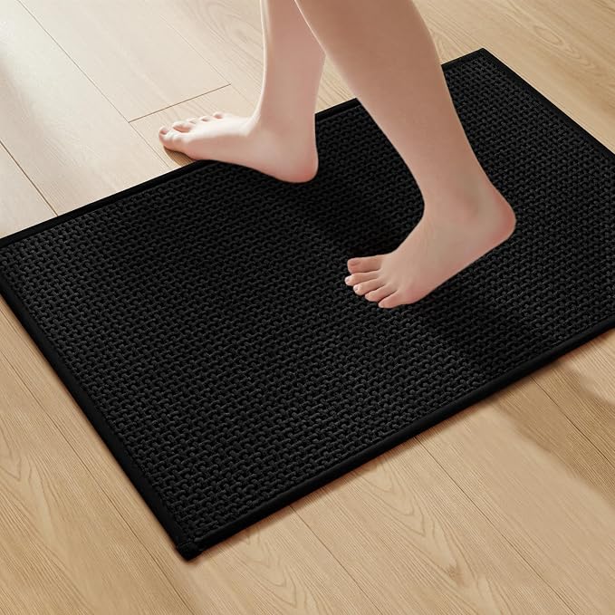 GRANNY SAYS Black Bathroom Rugs, Absorbent Bath Mats 16" x 24", Soft Chenille by GRANNYSAYS