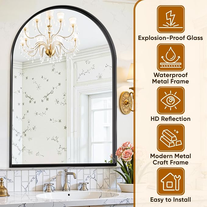 Arched Mirror 24"x36", Bathroom Mirror, Wall Mounted Vanity Mirror - Image 5