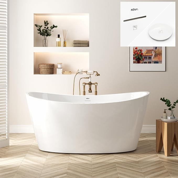 FerdY Naha Elite 59" Acrylic Freestanding Bathtub, Curve Edge Freestanding by FerdY