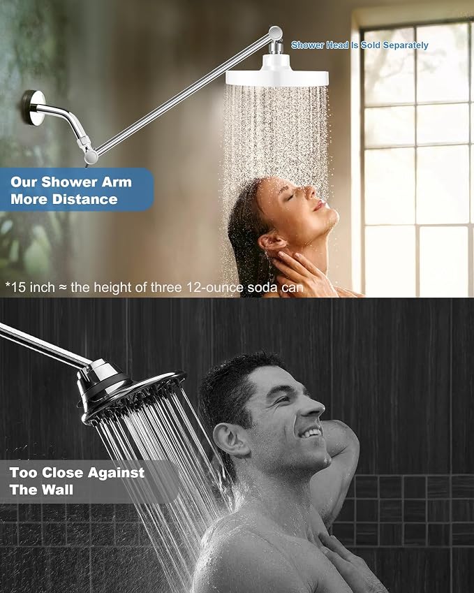 15 Inch Extra Long Adjustable Shower Head Extension Arm - Image 4