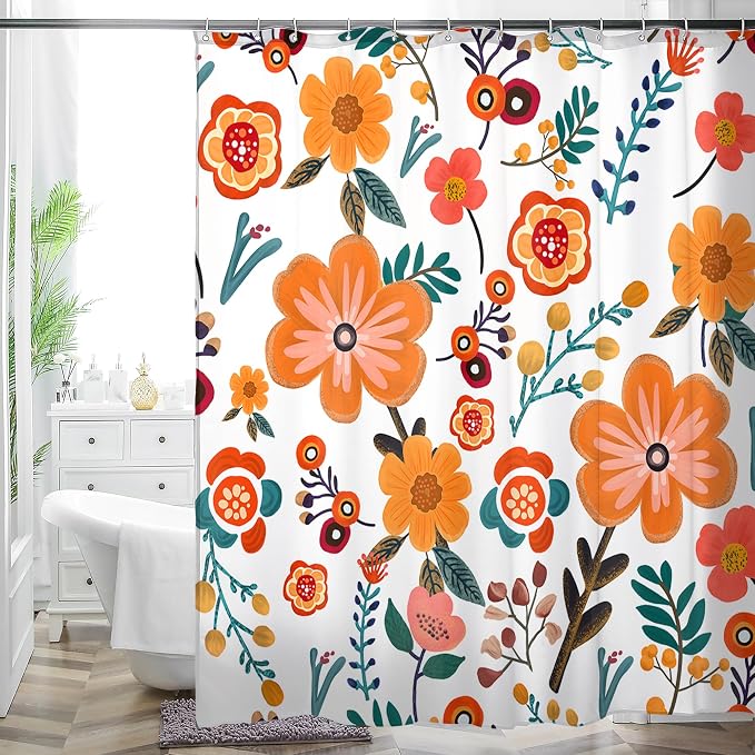 Bohemian Shower Curtain, Boho Floral Print Water Repellent Polyester Fabric - Image 3