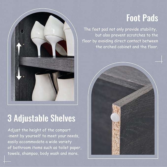 67" Tall Arched Bathroom Storage Cabinet, 8-Tier Modern Farmhouse Storage - Image 4