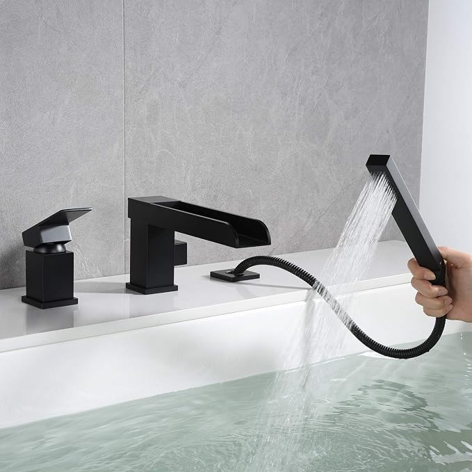 Waterfall Roman Tub Faucets Deck Mount Black Bathtub Faucets Brass Tub Filler - Image 6