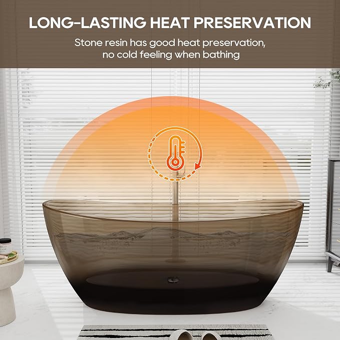 SJ STAR&JANE 65" Solid Surface Freestanding Bathtub Stone Resin Tub Oval Double - Image 5