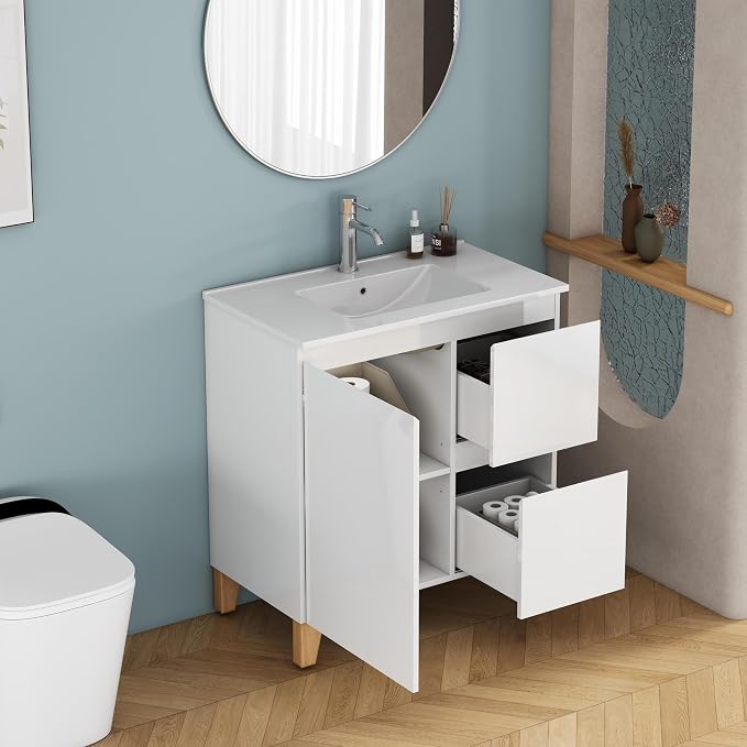 31.5-Inch Bathroom Vanity with Ceramic Sink Combo, Freestanding Modern Bathroom - Image 5