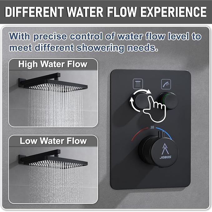 Thermostatic Shower Valve/System 12 inches Black Brass Faucet Set - Image 5