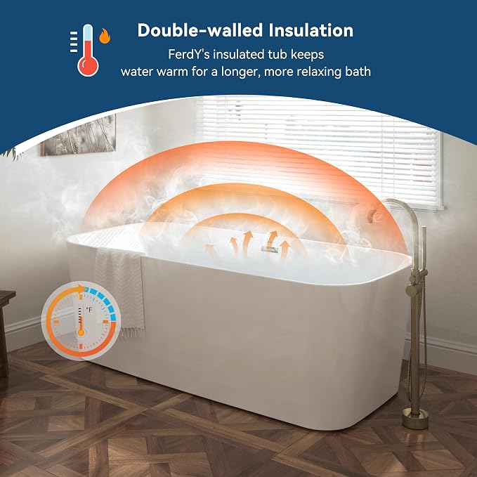 FerdY Maui 67" Freestanding Bathtub Elegant Freestanding Soaking Bathtub - Image 3