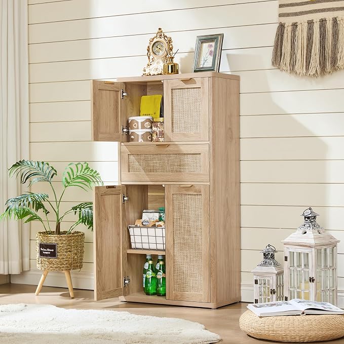 LEYAOYAO 48" Tall Storage Cabinet, Rattan Bathroom Floor Cabinets - Image 7