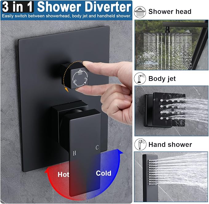 Enga Shower System with Body Jets, 12 Inch Wall Mount Rainfall Shower System - Image 2