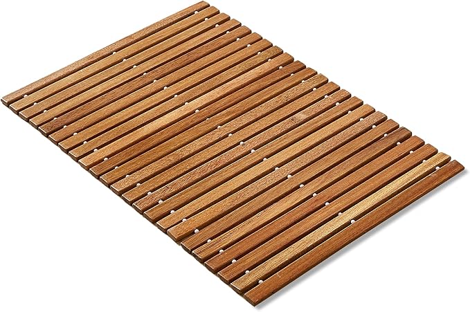 OLDTREE 15.78" W x 23.62" L Foldable Teak Shower Mat, Non Slip, Luxury Wood by OLDTREE