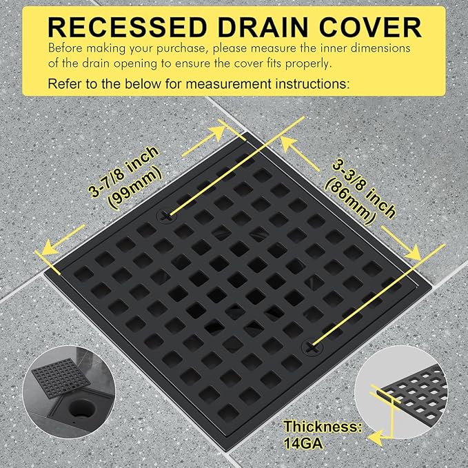 2PC 3-7/8" Matte Black Shower Drain Cover - Image 3