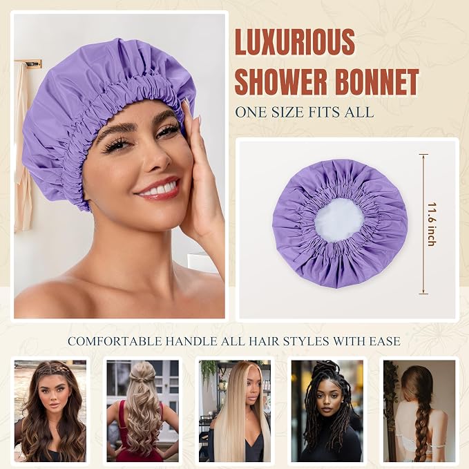 Reusable Shower Cap for Women, Stylish Large Waterproof Shower Bonnet Washable - Image 4