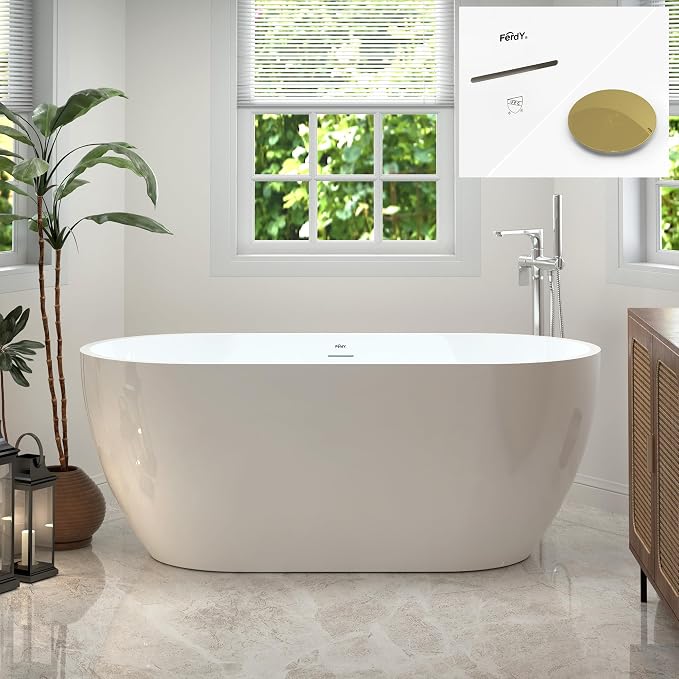 FerdY 59" Bali Acrylic Freestanding Bathtub, Gracefully Shaped Freestanding by FerdY