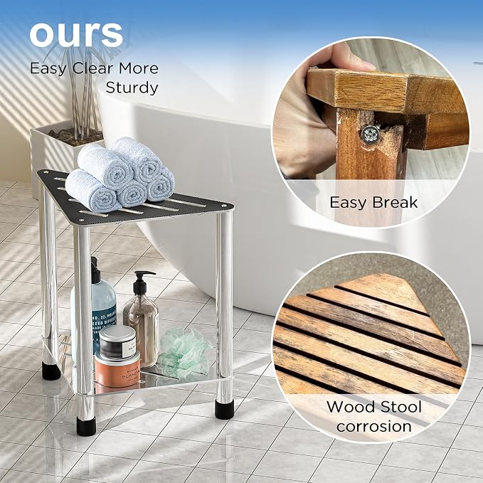 Stainless Steel Shower Stool for Inside Shower, 15.4'' H Shower Foot Rest - Image 6