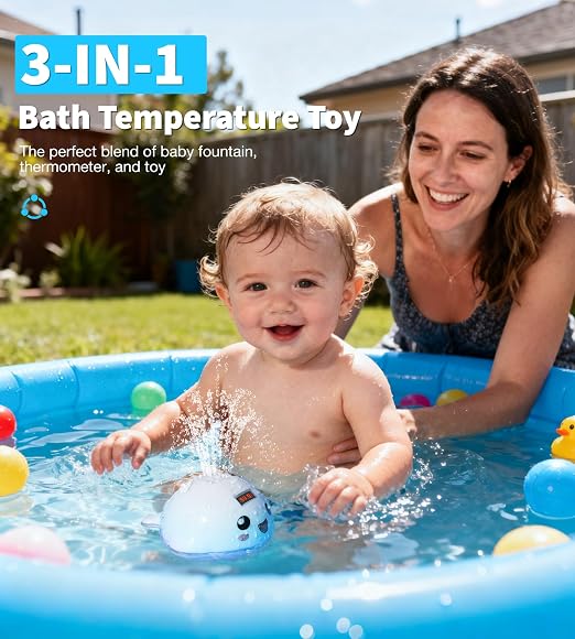 Baby Bath Toy Sprinkler with Thermometer, Temp Alarm & Backlit Display - Image 7