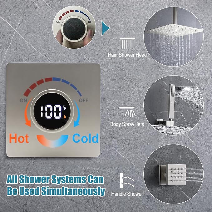 Digital Display Shower Valve Shower Valve Single Way Shower Diverter Valve - Image 4