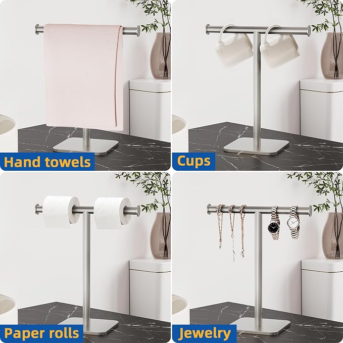 RUACQ T-Shape Hand Towel Holder Stand, Weighted Base Towel Rack, Countertop - Image 8