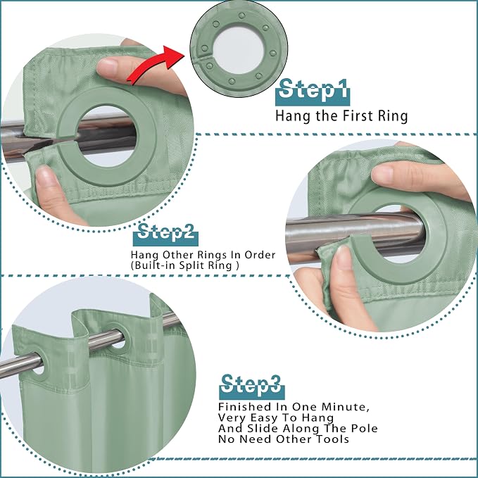Conbo Mio Extra Wide No Hook Sage Green Shower Curtain - Image 4