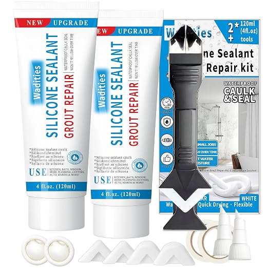 8Oz White Waterproof Caulk & Seal Silicone Sealant, Wadities Tile Grout Repair by Wadities