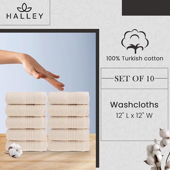 HALLEY Turkish Cotton Towels Washcloths Super Soft Highly Absorbent 100% Cotton - Image 8