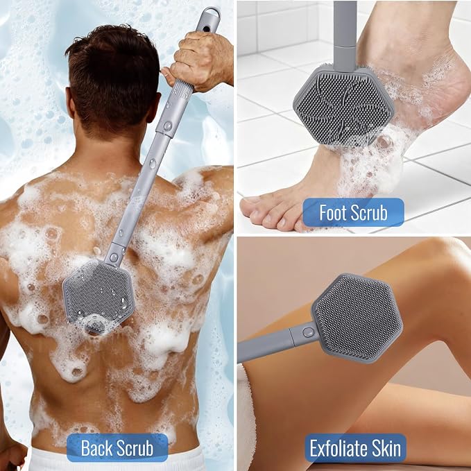 Silicone Back Scrubber for Shower – 21in Extendable Shower Brush - Image 5