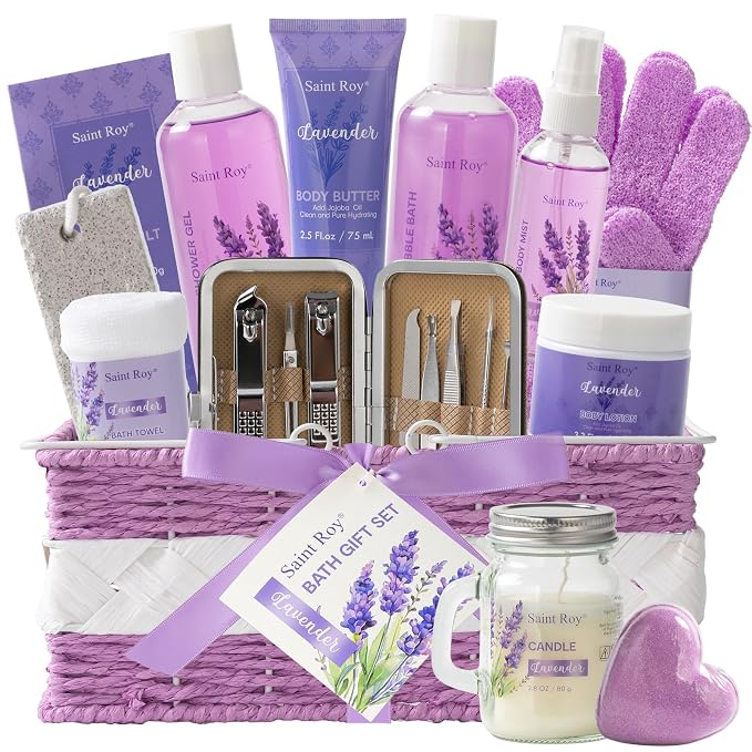 Large Spa kit for women gift set, Luxury Self Care Home Spa Kit Lavender Bath by SaintRoy