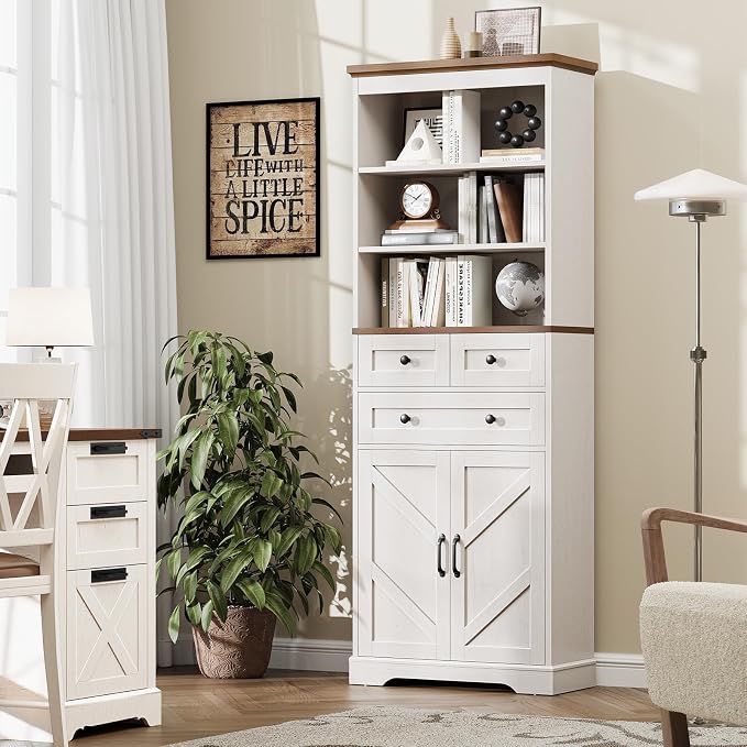 Vabches Farmhouse Bathroom Cabinet, Adjustable Shelves & Doors, 3 Tier Wood - Image 4