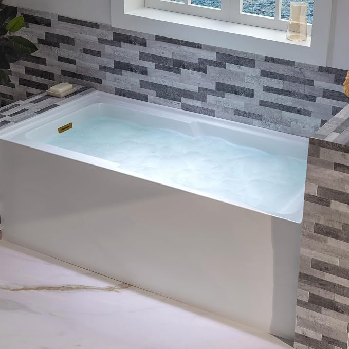 WOODBRIDGE 60" Acrylic Rectangular Alcove Soaking Bathtub in White - Image 10