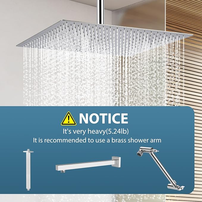 16inch Rainfall Shower Head, Ultra Thin 304 Stainless Steel High Flow Square - Image 6