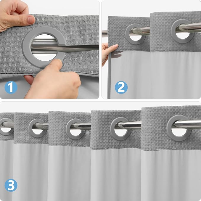 No Hook Waffle Weave Shower Curtain Set - Image 3