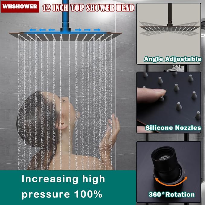 12"+8"+8" Triple Shower Heads Shower System Oil Rubbed Bronze Body Jets Shower - Image 3