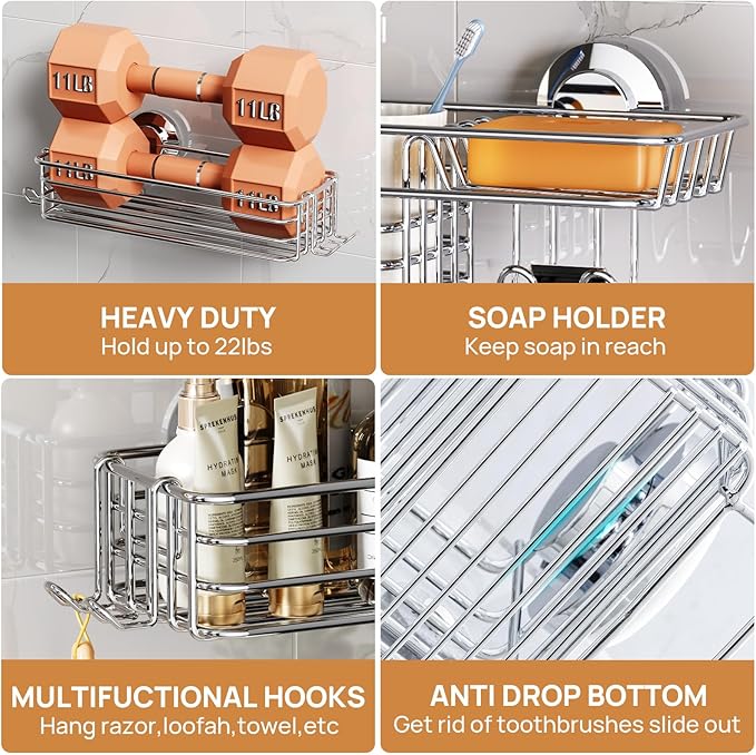 LEVERLOC Shower Caddy Suction Cup, 3 Pack Heavy Duty Bathroom Organizer - Image 4