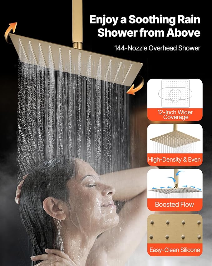 VEVOR Shower Faucet Set, 12 Inch Thermostatic Ceiling Mount Rainfall Shower - Image 5