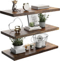 Wall Shelf Set of 3, Rustic Brown Floating Shelves 24 in W x 10 in D x 1 in H by Home