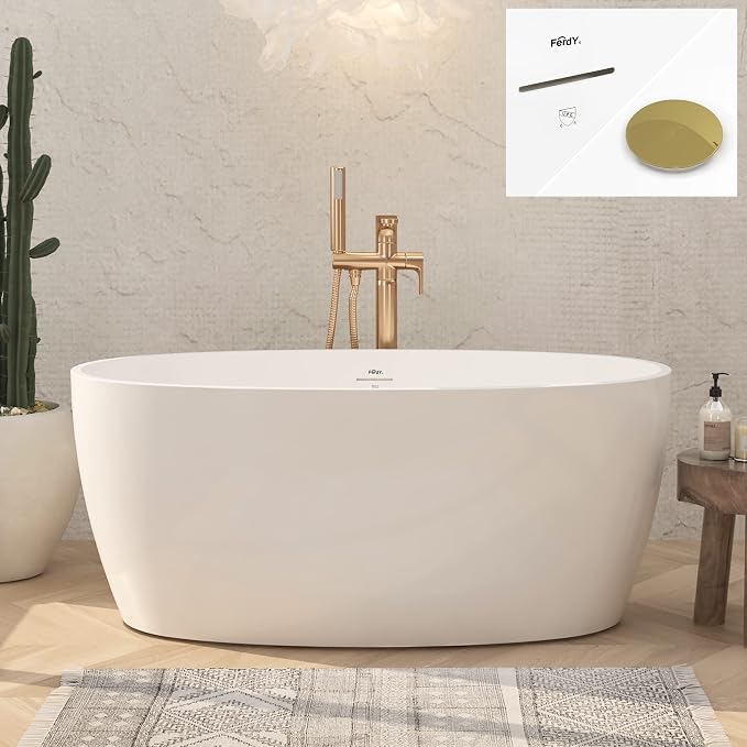 FerdY Tahiti 55" Acrylic Freestanding Bathtub, Elegant Oval Shape Soaking by FerdY