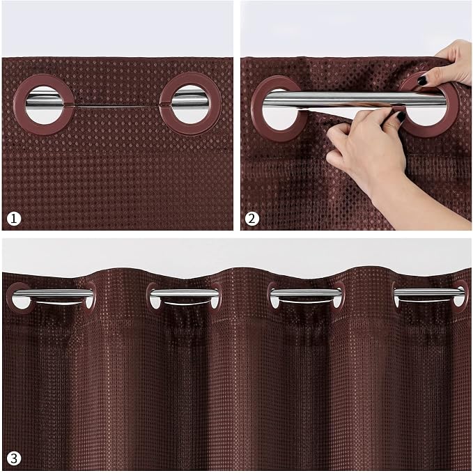 MitoVilla Brown Waffle Long Shower Curtain Liner Set 72 x 80, No Hooks Needed - Image 4