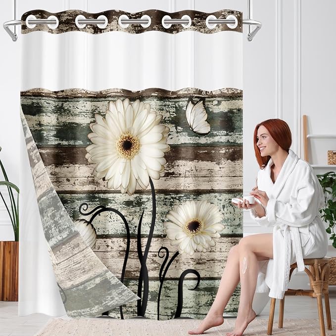 No Hook Vintage Flower Shower Curtain - Image 7