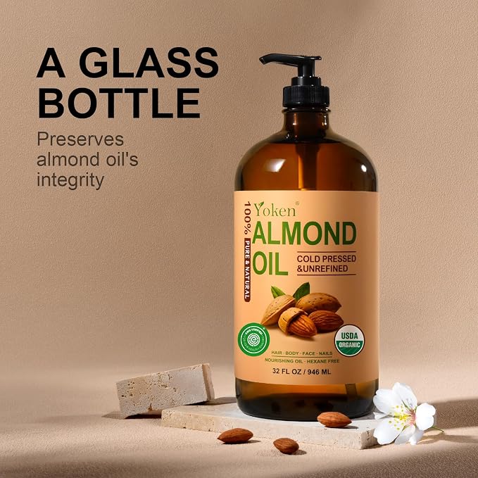 Organic Almond Oil 32 fl oz 100% USDA Pure Cold Pressed Glass Bottle Almond Oils - Image 6