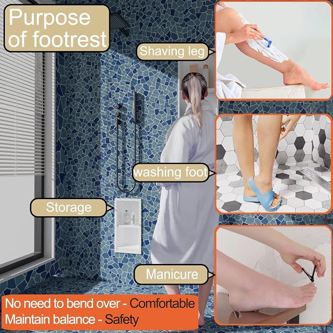 Shower Foot Rest for Shaving Legs, Double Layer Niche for Footrest, Shower - Image 3