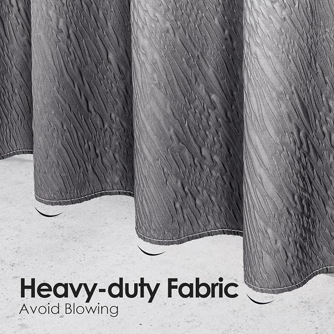 MitoVilla Grey Ombre Shower Curtain, Farmhouse Waves Fabric Shower Curtains - Image 5