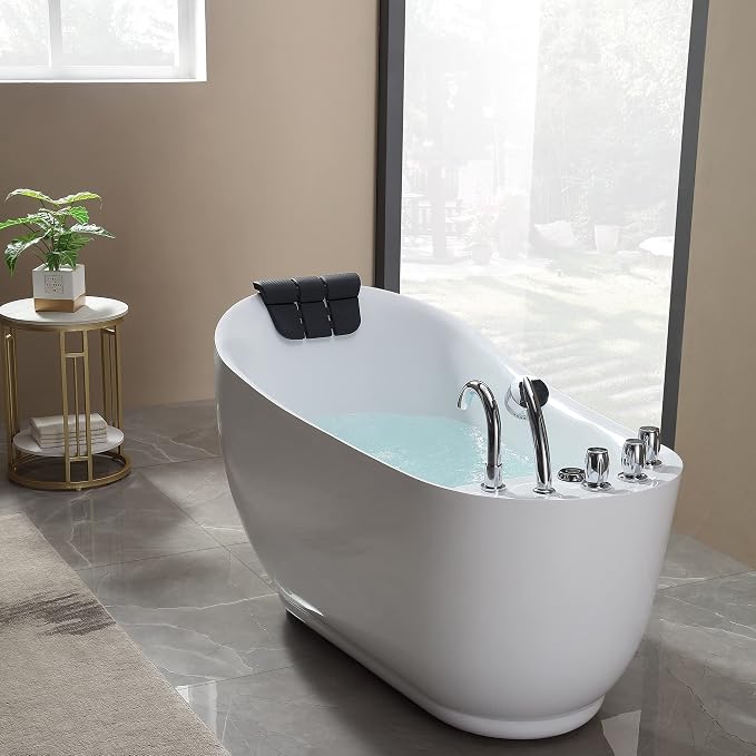 Empava 59 Inch Acrylic Freestanding Whirlpool Tub, Hydromassage Gracefully Oval - Image 8