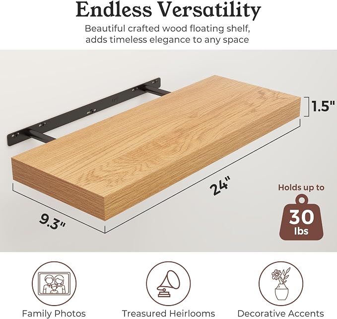 Floating Shelves for Wall, 9.3" Deep Wall Mounted Wood Shelves for Bathroom - Image 2
