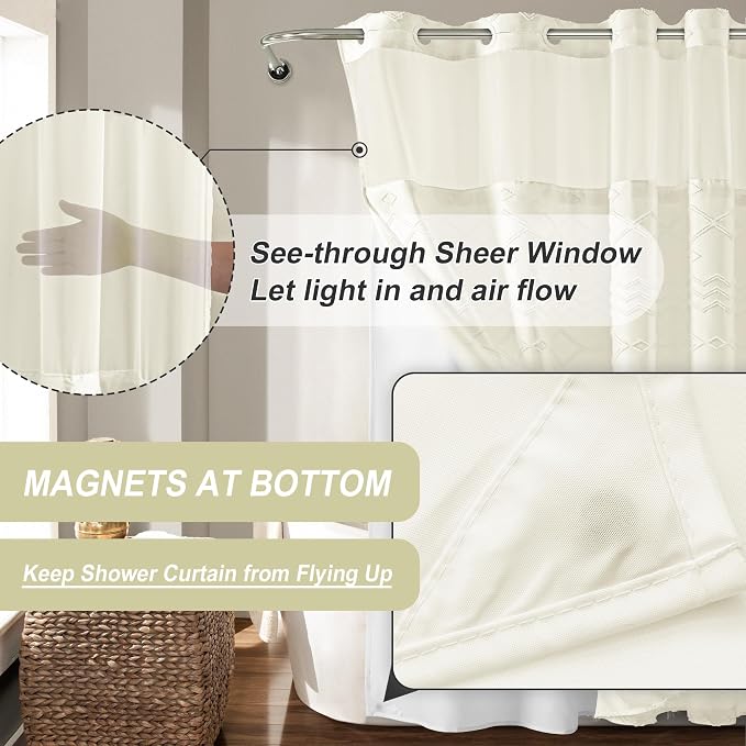 No Hooks Shower Curtain with Snap-in Liner, Water Repellent Hotel Quality - Image 5