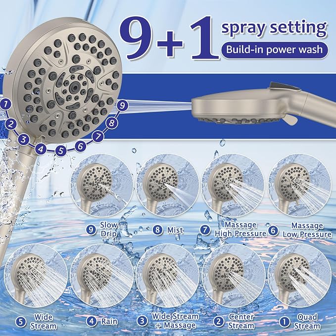 Iriber Brushed Nickel Round Rain Shower System Faucet Set，Bathroom Filtered - Image 7