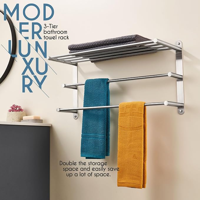 KOKOSIRI 3 Tier Bath Towel Bar 24 Inch Wall Mounting Rack - Image 3