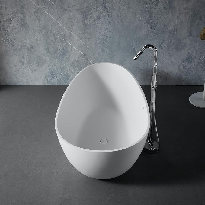Abruzzo 67“ Solid Surface Freestanding Bathtub, Egg Shell Shaped Stone Resin - Image 9