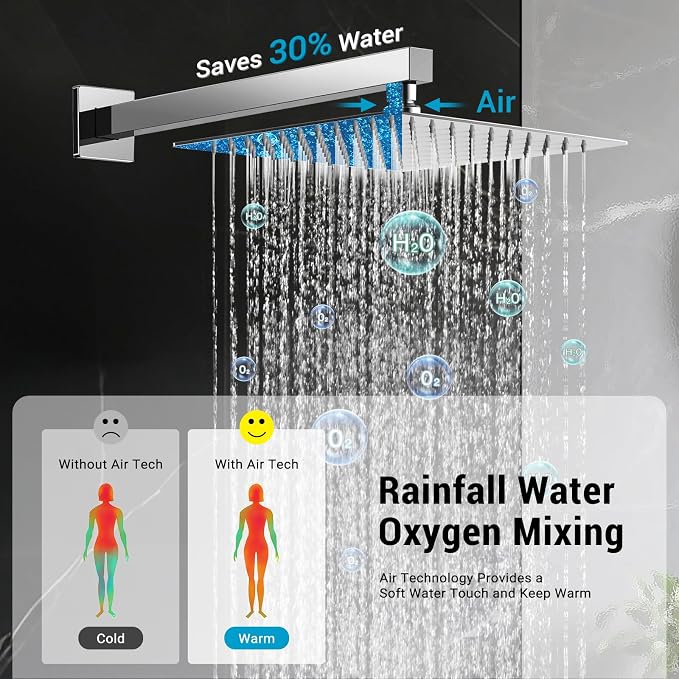 Shower Faucet set with Shower head, Wall Mount 10 Inch Square Rainfall Shower - Image 3