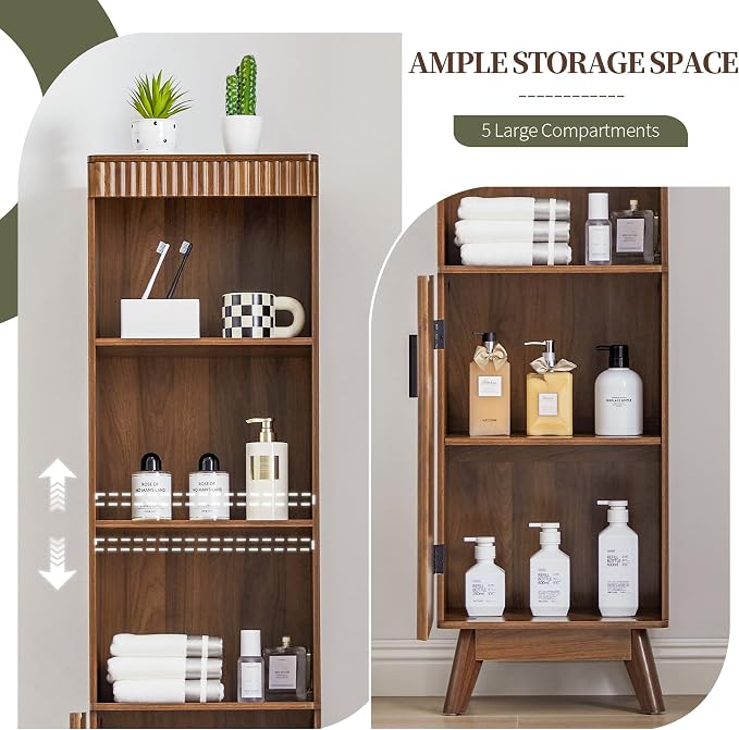 68" Tall Bathroom Storage Cabinet, Narrow Fluted Tower Cabinet - Image 6